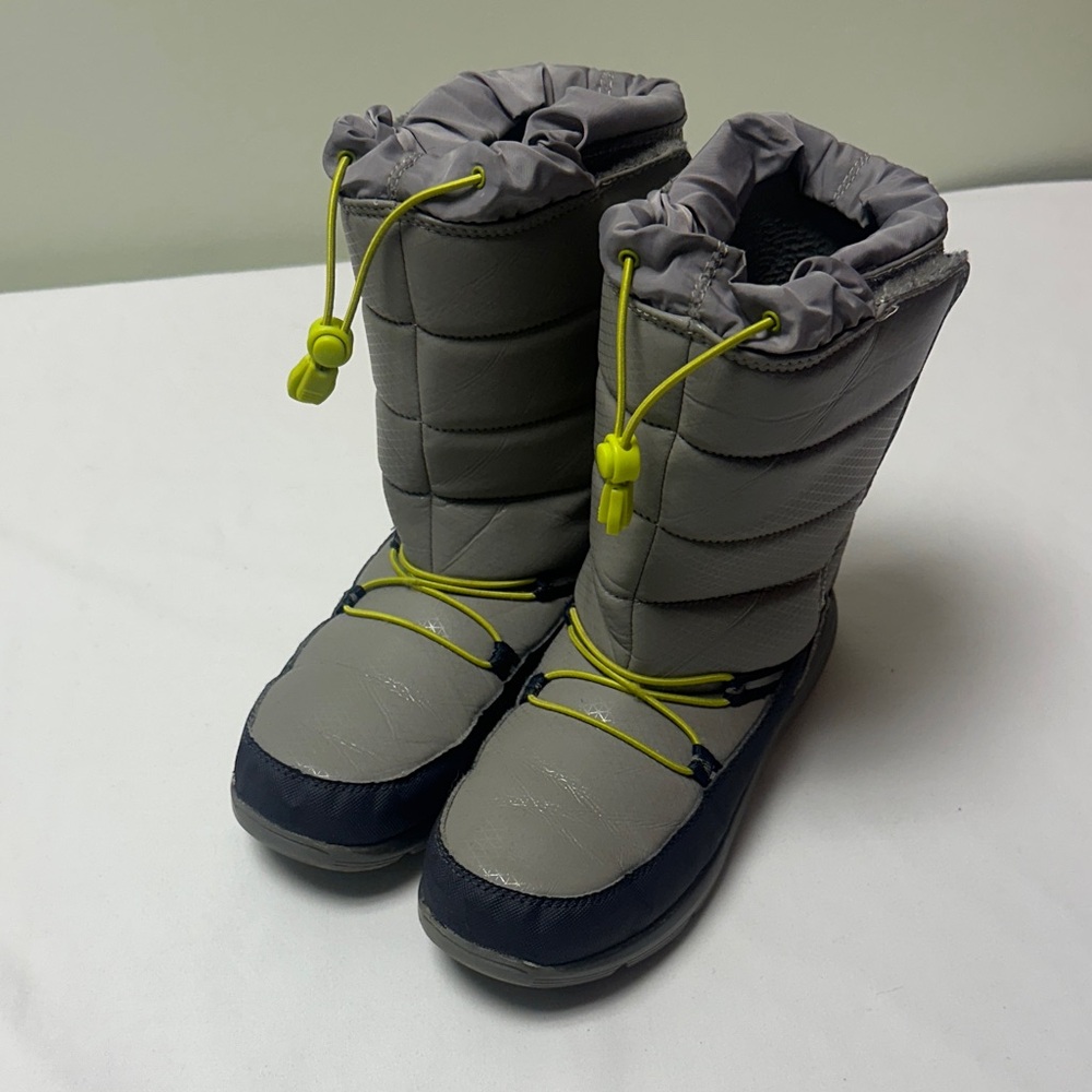 Lands' End Kids Snow Boots in Gray and Blue with Neon Accents